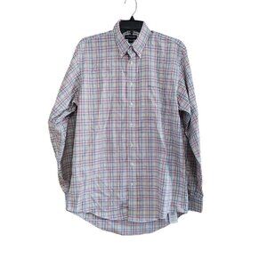 Lands' End Men's Button  Down Dress Shirt Size 15.5 Plaid Long Sleeve No Iron...